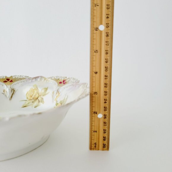 Antique White RS Prussia Floral Bowl Satin Finish Daffodils Fuchsia Hydrangea - Picture 9 of 15